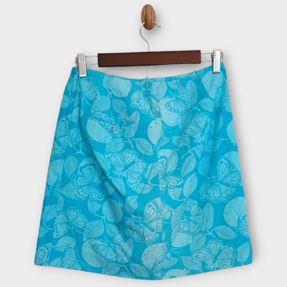 Lilly Pulitzer Skirt Women's 4 Blue Floral Hawaiian Tropical Beachy Summer Girl - Picture 1 of 5